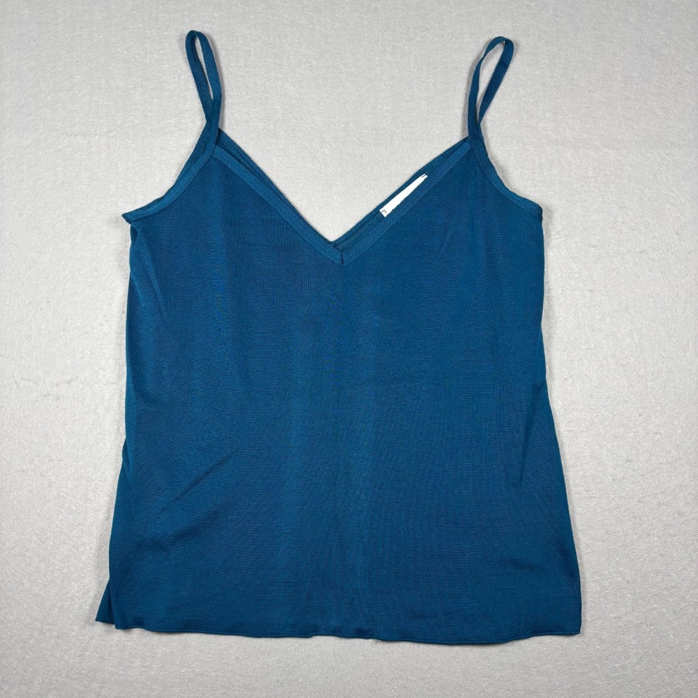 Anne Fontaine Paris Blue Knit Camisole V-Neck Spaghetti Strap Tank Top Size 4